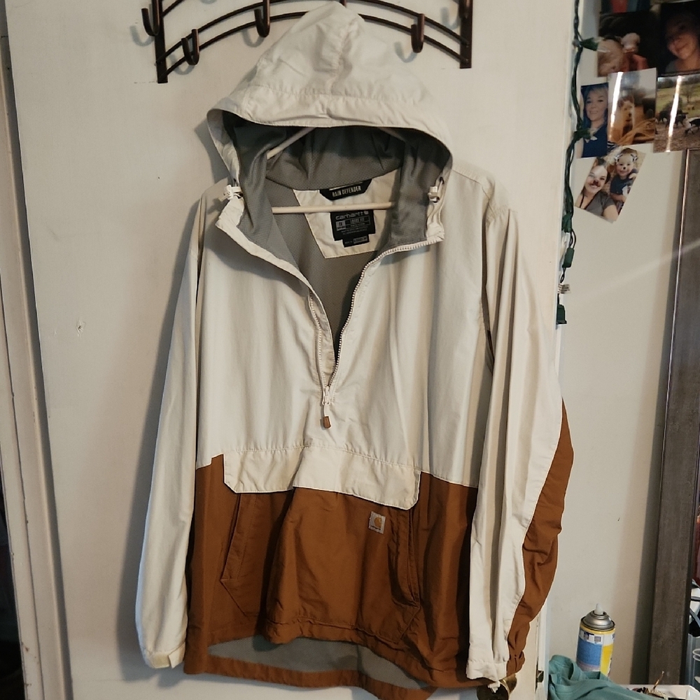 Carhartt White and Brown Windbreaker Jacket